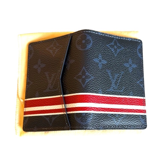 LOUIS VUITTON LV Cobalt Monogram Red/White Stripe Pocket Organizer Personalized - Picture 3 of 10